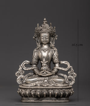 Amitayus Copper Body Silver Plated Statue | Buddhist Meditation Decor