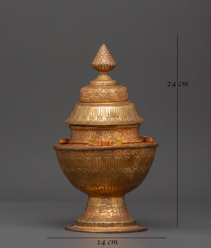 Copper Rice Pot for Ritual Offering | Gold Plated Sacred Buddhist Vessel