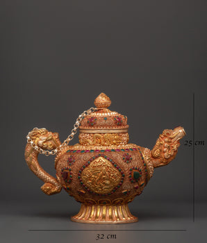 Gemstone Embellished Tea Pot | Handcrafted Tibetan Copper Tea Kettle