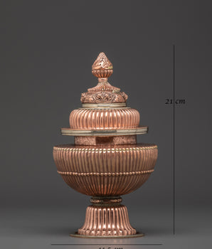 Handmade Copper Rice Pot | Tibetan Ritual Vessel with White Metal Accents and Lid