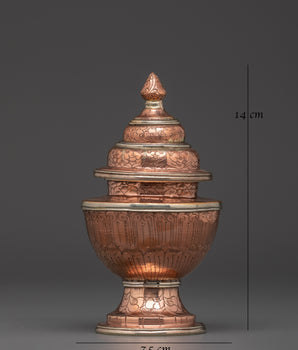 Tibetan Rice Vessel | Handmade Copper Ritual Pot with White Metal Lid