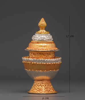 Himalayan Buddhist Ritual Pot | Offering Vessel with Electroplated Gold and Silver