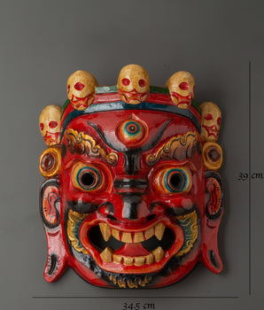 Fierce Mahakala Wall Mask in Bold Painted Wood | Tibetan Guardian Deity