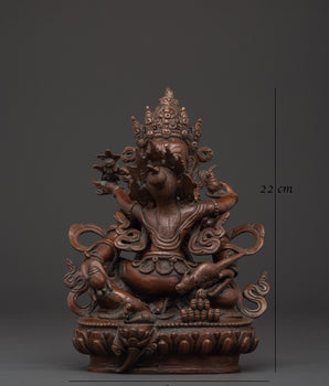 Tibetan Dzambhala Statue with Consort | Handmade Oxidized Copper Sculpture