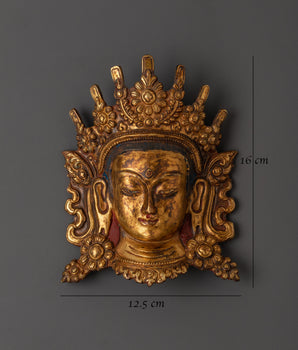 Tibetan Golden Tara Mask | Copper Gold Plated Buddhist Decor