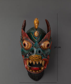 Handcrafted Tibetan Demon Mask | Traditional Wooden Wall Hanging Decor