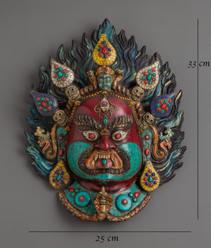 Authentic Nepalese Tribal Wall Hanging Mask | With Coral and Turquoise Inlay