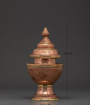 Tibetan Rice Offering Pot | Copper Ritual Vessel with Lid for Altar and Puja