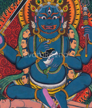 Traditional Newari Pauba Print Of 4 Armed Mahakala | High-Quality Giclee Print For Meditation