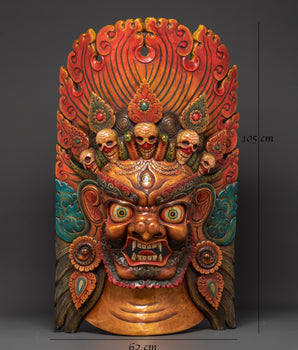 Decorative Spiritual Bhairav Mask Wall Hanging | Handcrafted Tibetan Protector Deity Mask