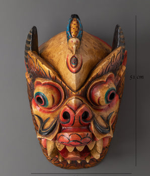 Handmade Tibetan Wall Mask with Snake Crown | Wrathful Deity Face for Altar