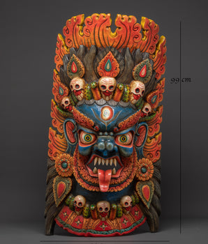 Hand-Carved Tibetan Mahakala Mask Wall Art | Fierce Guardian Deity Mask
