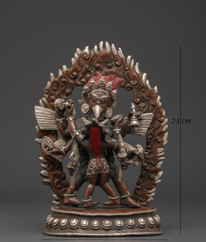 Garuda With Consort Figurine | Handcrafted Oxidized Copper & Silver Plated Statue
