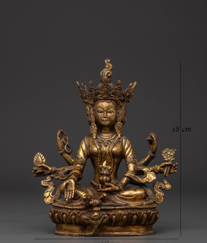 Gold Plated Vasudhara Statue | Copper Tibetan Wealth Goddess Sculpture