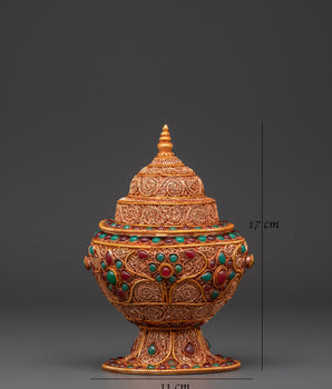 Himalayan Rice Offering Pot | Tibetan Gold Plated Copper Ritual Vessel