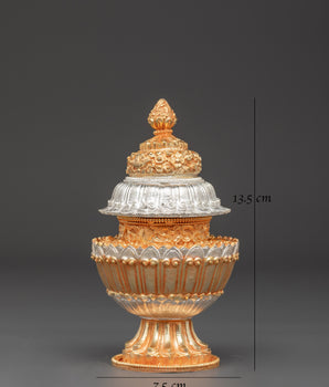 Spiritual Tibetan Rice Jar | Handcrafted Copper with Electro Gold & Silver Plating