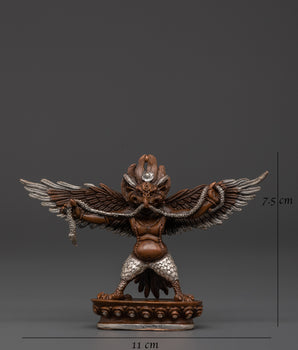 Handcrafted Tibetan Garuda Statue | Copper Oxidized Silver Plated Protector Deity Sculpture for Spiritual Décor