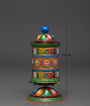 Colorful Prayer Wheel | Spinning Mantra Wheel with Base
