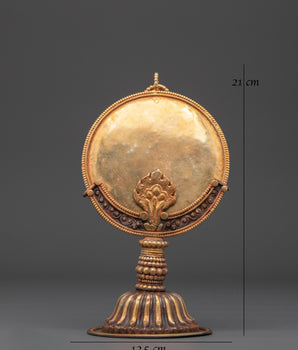 Handcrafted Gold-Plated Mirror | Tibetan-Inspired Ritual Mirror for Spiritual Decor
