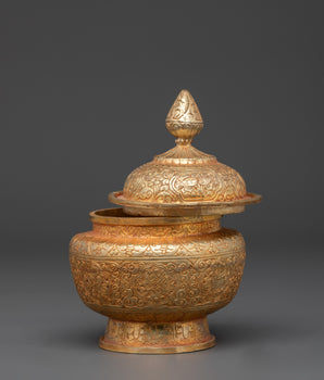 Buddhist Rice Offering Pot | Tibetan Ritual Offering Pot For Buddhist Altar