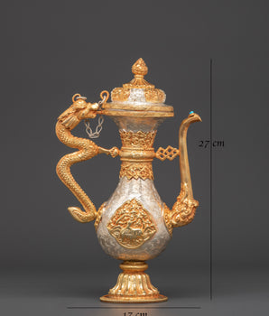 Handcrafted Tibetan Bhumba Ritual Vase | Water Offering Vessel with Dragon Handle
