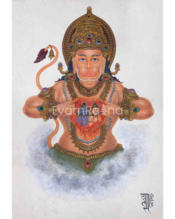 Hanuman Ji Depicted In Newari Paubha Print