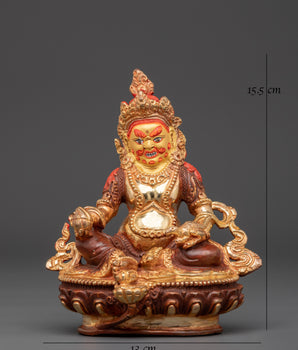 Handcrafted Dzambhala Wealth Deity Statue | Tibetan Gold Plated Copper Figurine