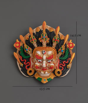 Bhairav Mask Sacred Wall Hanging | Tibetan Wooden Deity Mask