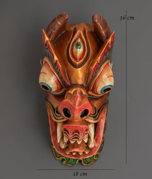 Dragon Head Mask | Tibetan Wooden Wall Decor