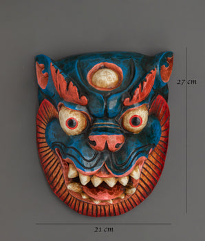 Buddhist Wooden Mask Hanging Of Snow Lion | Tibetan Spiritual Protector