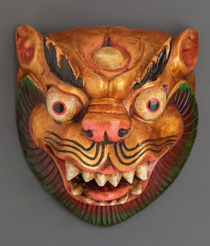 Tibetan Style Wooden Mask Wall Hanging | Buddhist Spiritual Protector Home Decor