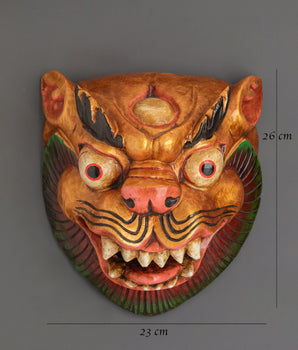 Tibetan Style Wooden Mask Wall Hanging | Buddhist Spiritual Protector Home Decor