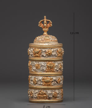 Ethnic Tibetan Rice Pot | Copper and Silver Plated Ritual Decorative Vessel