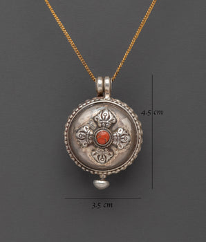 Buddhist Prayer Box Necklace | Nec16983ENRGhauboxlocketklace with Coral Inlay
