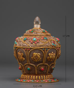 Decorative Rice Pot | Elegant Pot With Crystal, Copper, And Artificial Stones