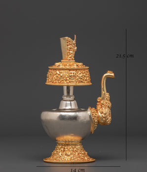 Tibetan Ritual Bhumba | Sacred Copper Vessel with Gold and Silver Plating
