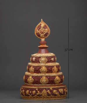 Mandala For Offering |  Copper with Gold Plating & Coral Stones