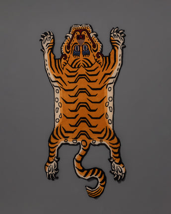 Buddhist tiger motif wool rug