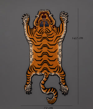 Sacred Buddhist Tiger Motif Wool Rug | Handmade Tibetan Wool Carpet
