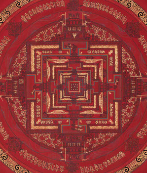 Kalachakra Mandala With A Red Background | Tibetan Wall Decoration