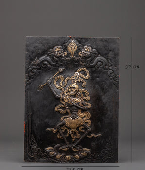 Spiritual Buddhist Wrathful Protector Wall Hanging | Tibetan Iron Silver Brass Religious Art
