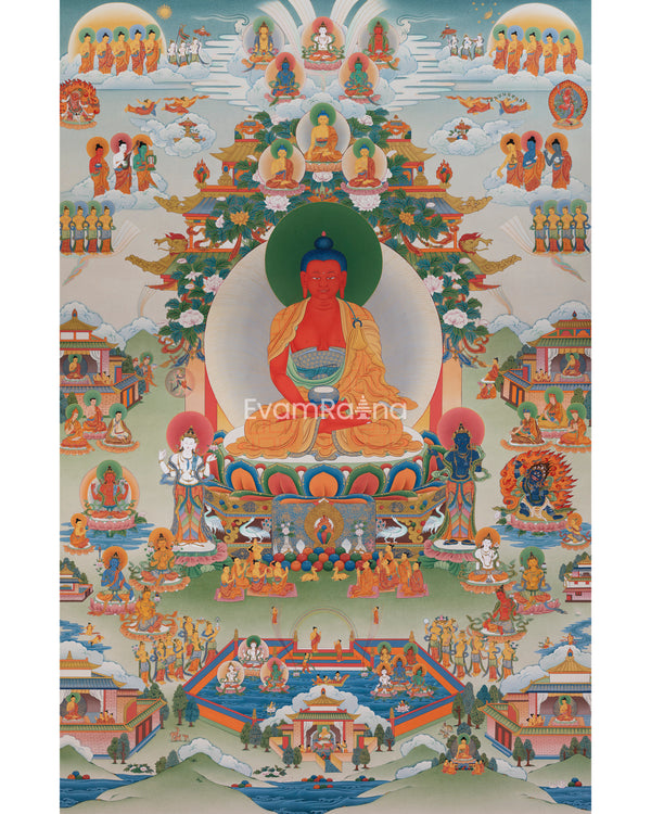 Buddha Amitabha Pureland Thangka, High Quality Giclee Canvas Print, Digital Print