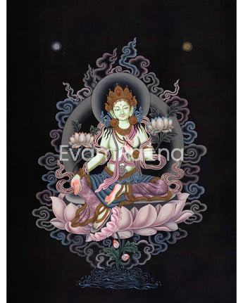 Mother Green Tara Thangka Print | Tibetan Buddhism Wall Décor | Digital Prints