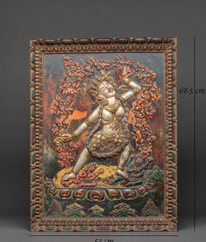 Vajrayogini Wooden Frame Wall Hanging | Sacred Tibetan Buddhist Art