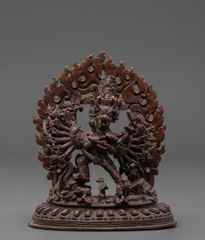 Oxidized Copper Yamantaka wth Consort Statue | Symbol of Fearlessness and Wisdom