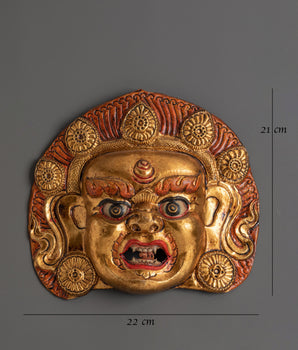 Handmade Tibetan Wrathful Deity Wall Hanging | Gold-Plated Brass Mask