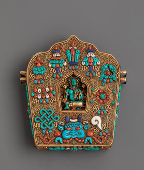 Ghau Box with Green Tara Figure | Sacred Tibetan Altar Decor