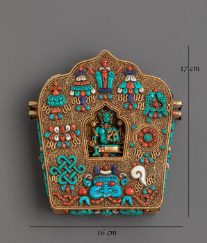 Ghau Box with Green Tara Figure | Sacred Tibetan Altar Decor