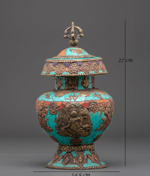 Copper Rice Pot with Turquoise and Coral Inlay | Symbol of Abundance and Prosperity