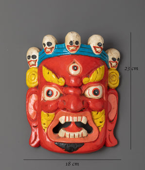 Handmade Tibetan Protective Deity Wall Mask | Buddhist Wrathful Guardian Art